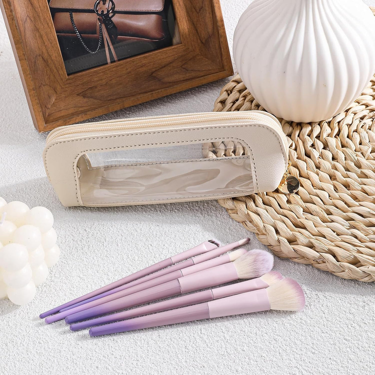 Small Clear Makeup Bag with PU Leather Travel Cosmetic Organizer