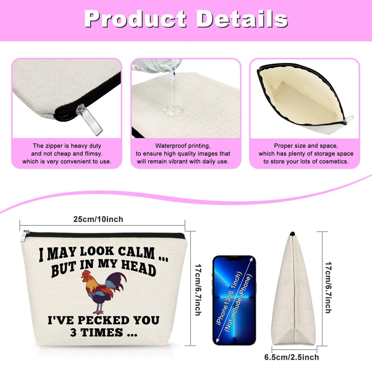 Funny Chicken Lover Makeup Bag - Women’s Cosmetic Travel Organizer 10x7 Inches