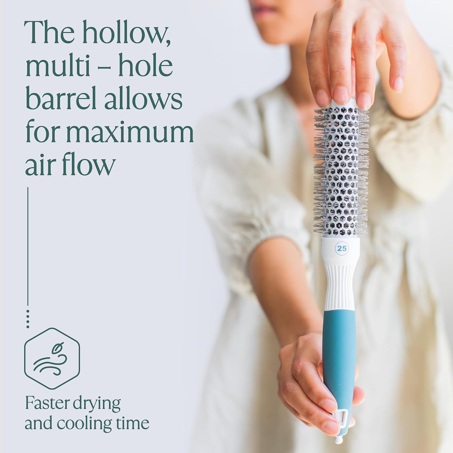 Detangling Ceramic Round Hair Brush with Ionic Bristles for Shine & Volume