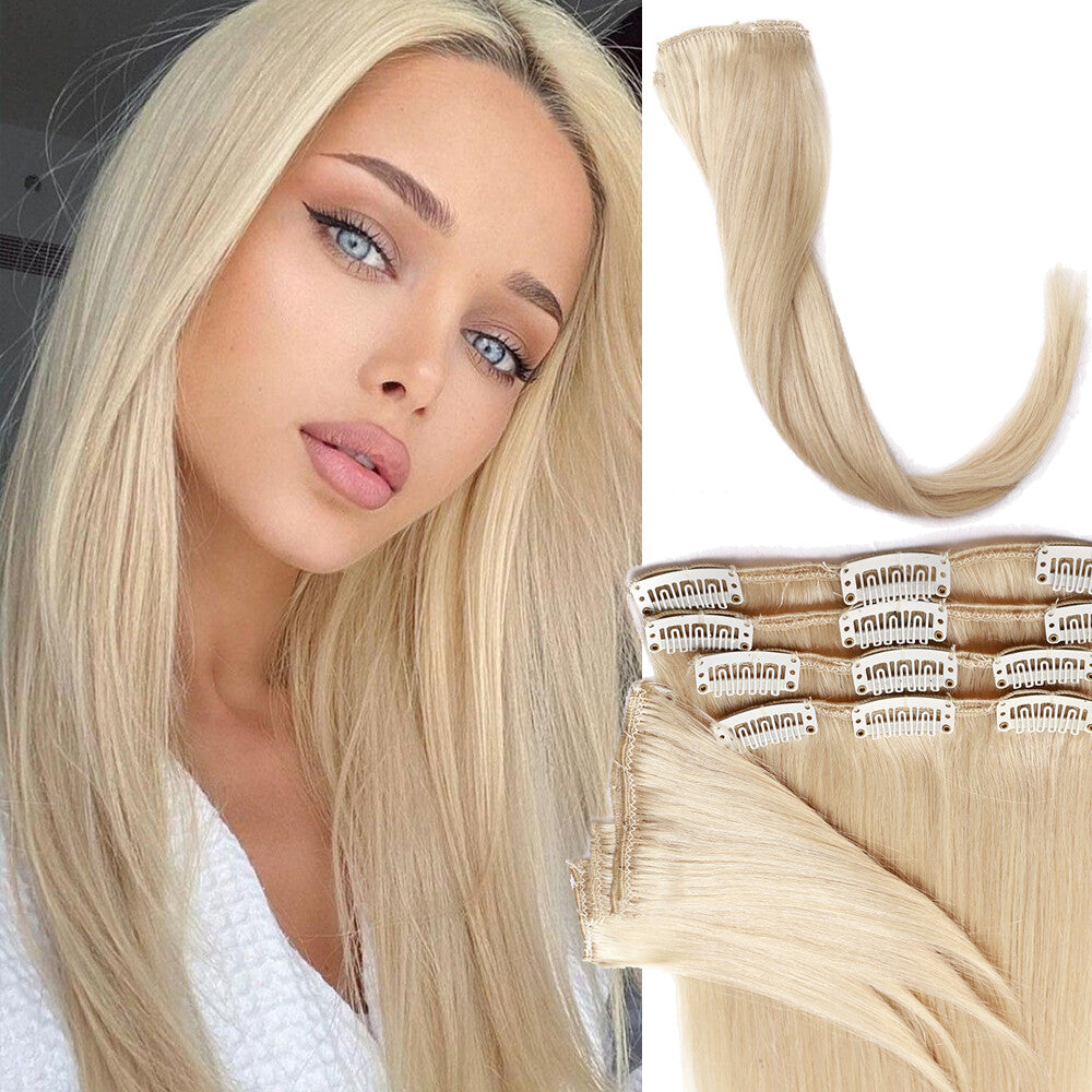 8-Piece Clip-In Human Hair Extensions Full Head - Real Remy Hair, Multiple Lengths & Colors