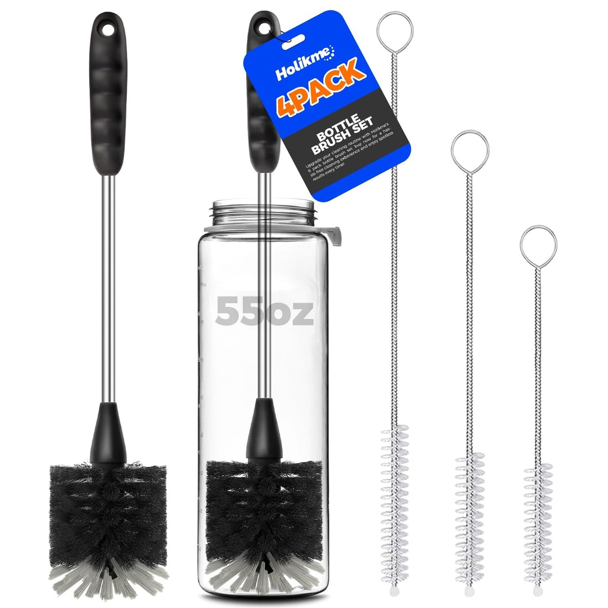 14-Inch Stainless Steel Bottle Brush Set with Long Handle & Straw Cleaners