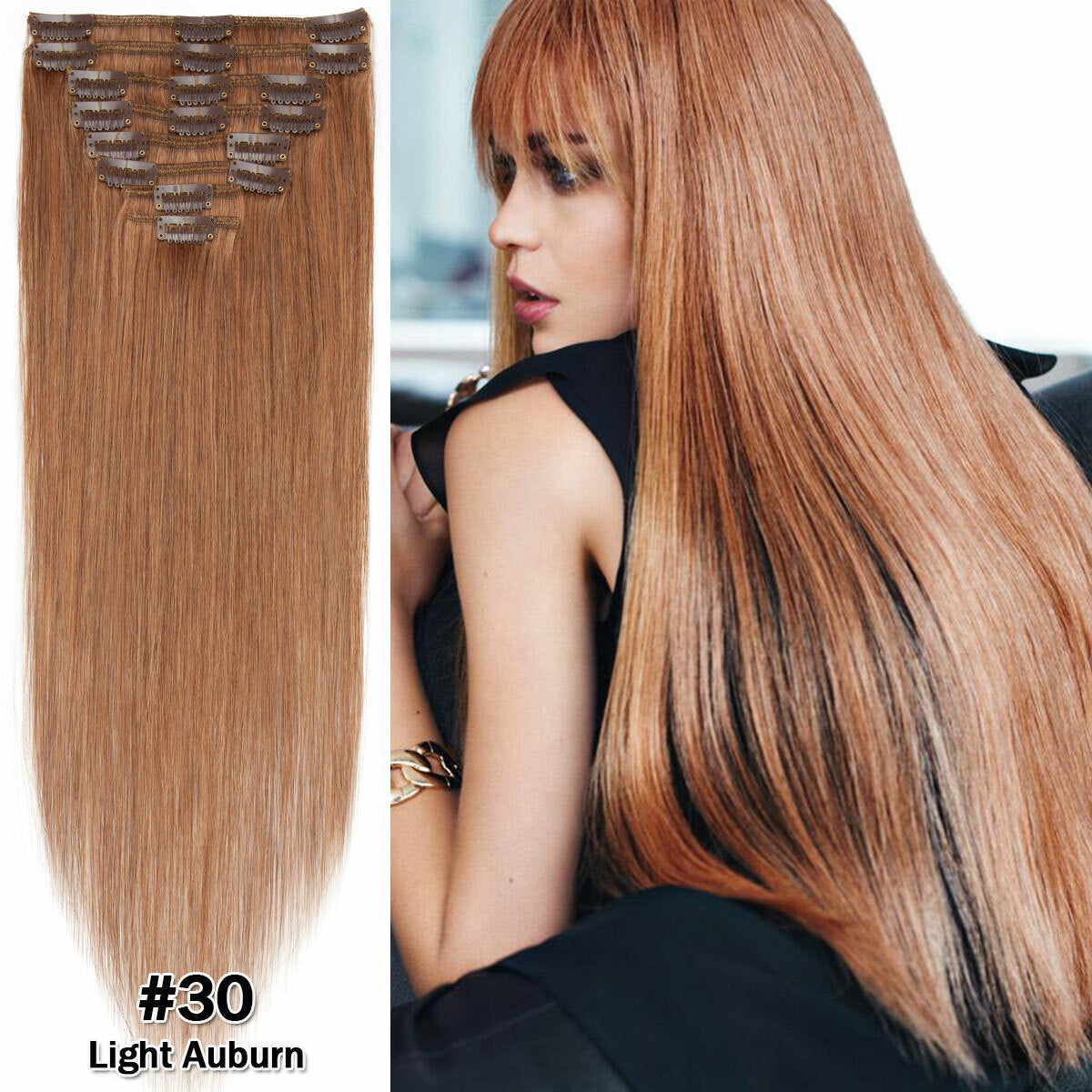 Clip-In Remy Human Hair Extensions Full Head Set - Multiple Colors & Lengths
