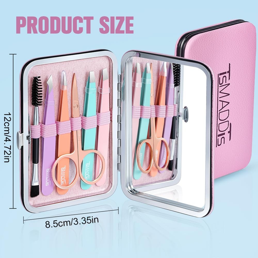 Facial Hair Tweezers Set for Women with Mirror - Precision Stainless Steel