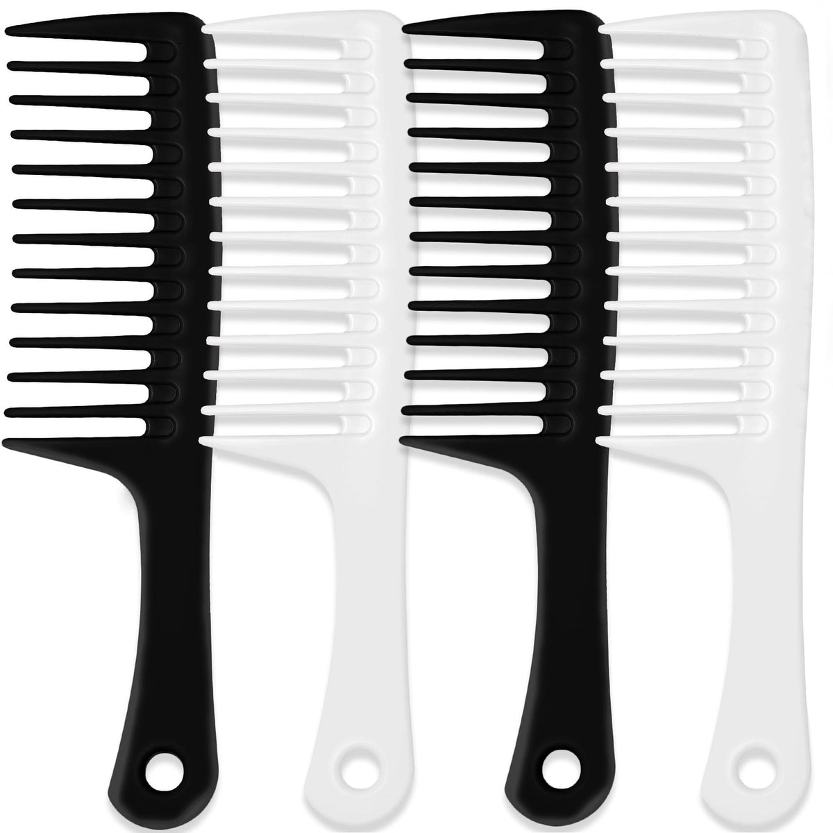 4 Pieces Wide Tooth Comb Set for Hair Care - Black & White, Professional Styling Tool