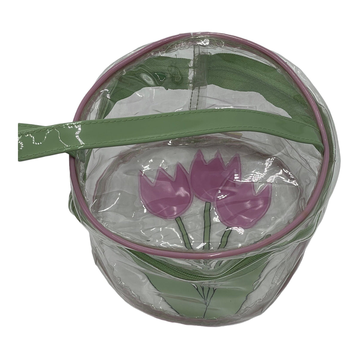 Vintage Floral Clear Cosmetic Gift Bag with Tulip Design - 6 Inch