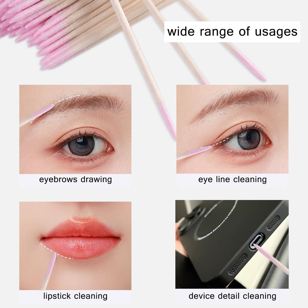 Pink Double-Head Cotton Swabs for Makeup & Precision Cleaning, 200 Pieces