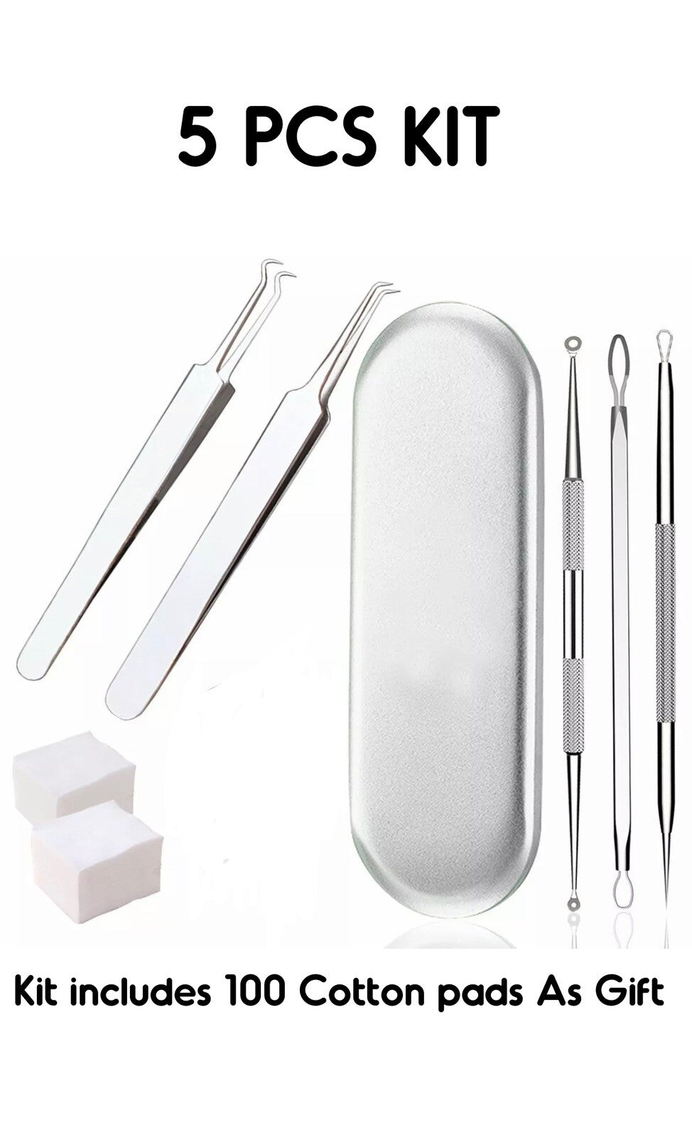 Blackhead Acne Removal Tool Kit with Pimple Extractors and Cotton Pads