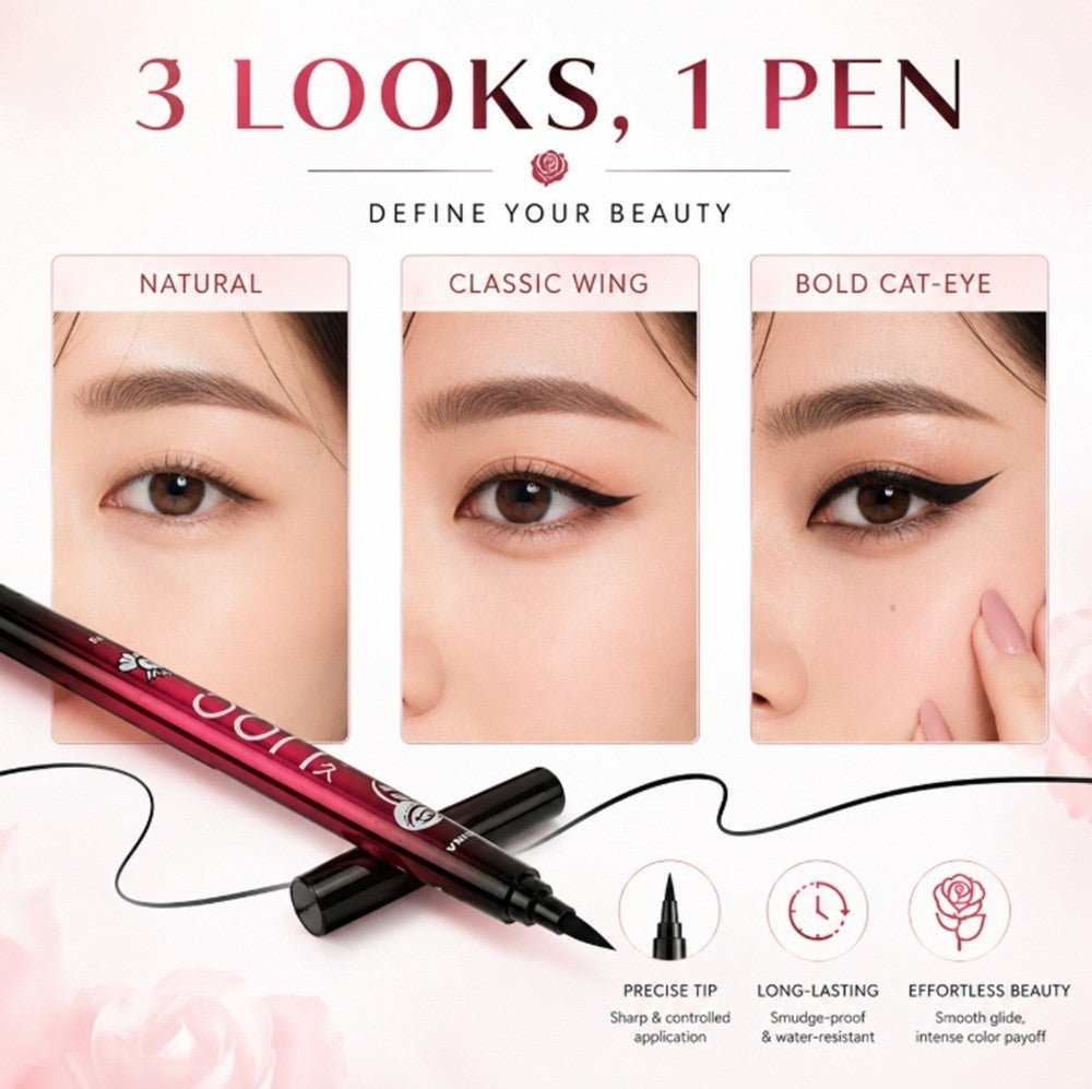 Waterproof Liquid Eyeliner Pen Black – 36H Smudgeproof Fine Tip