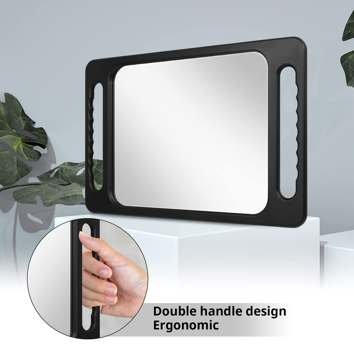 Drop-Proof Hand Mirror with Dual Handles, 16x10in Large Rectangular Mirror