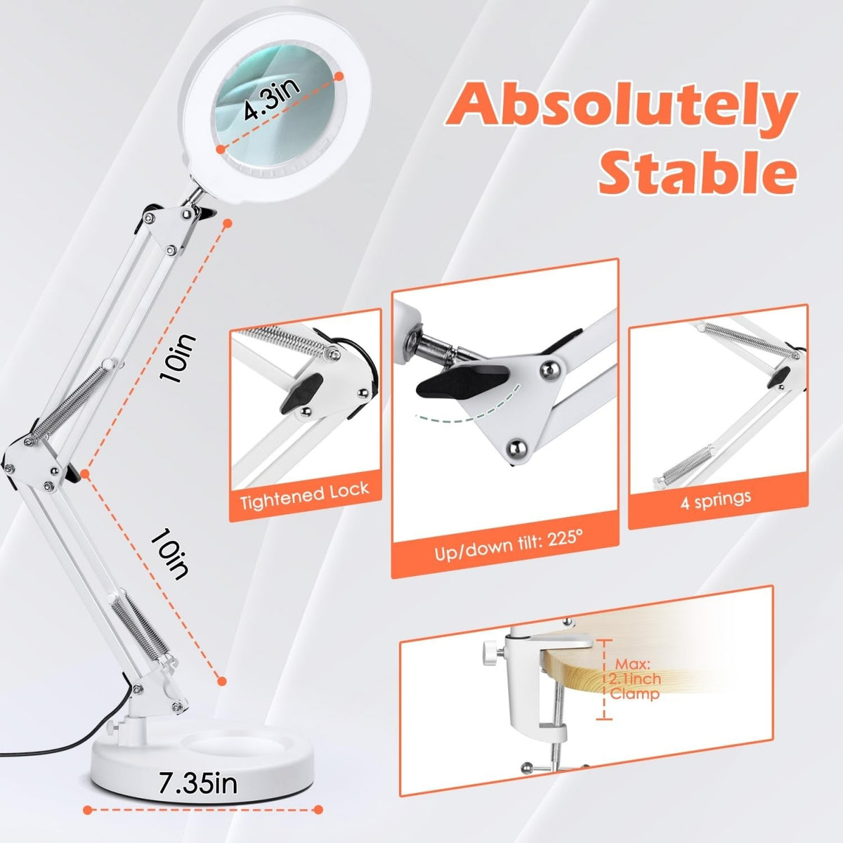 MagnieOpti 10X Magnifying Glass with Light and Stand – Desk Lamp for Craft Reading Sewing