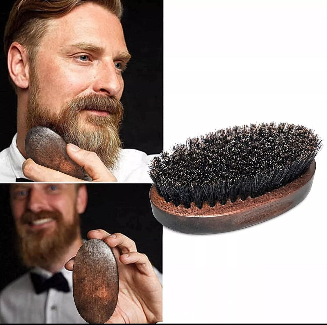 Men's Boar Bristle Beard Grooming Brush with Wooden Handle - Travel Gift