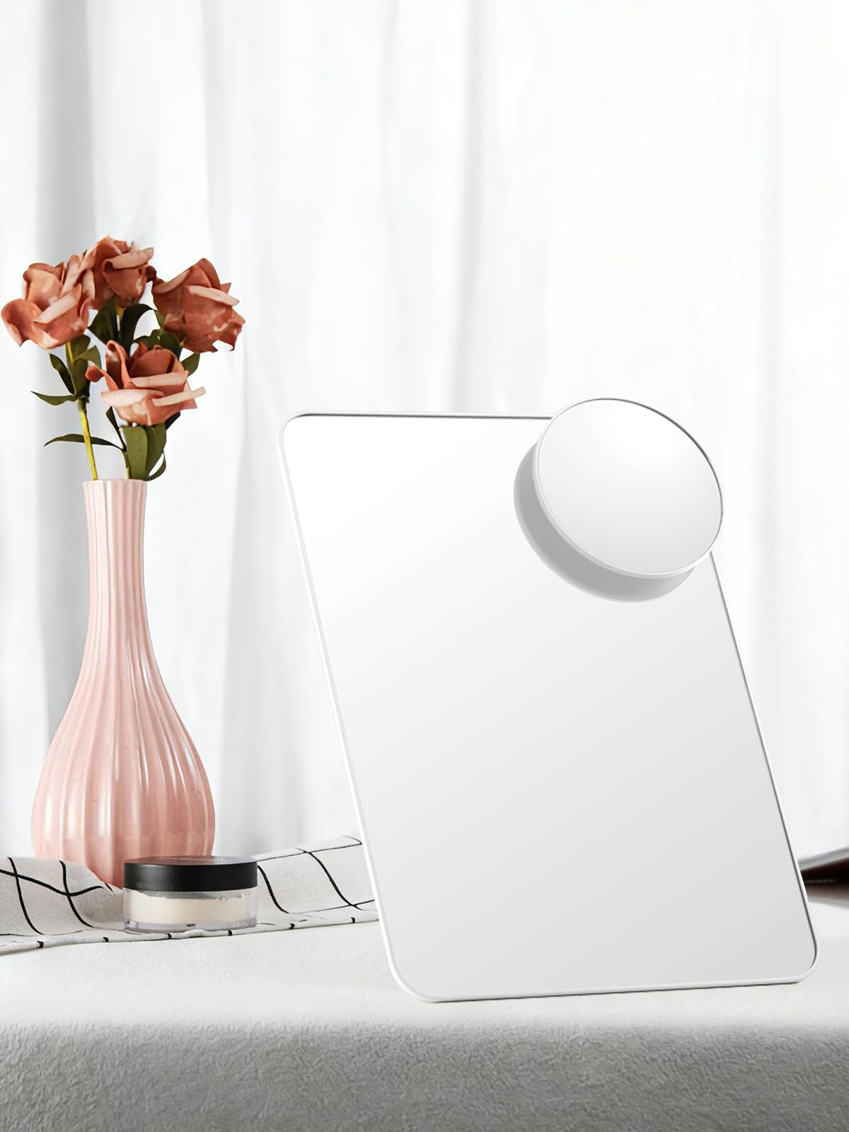 Desk Makeup Mirror with 10X Magnifier and Adjustable Stand - White