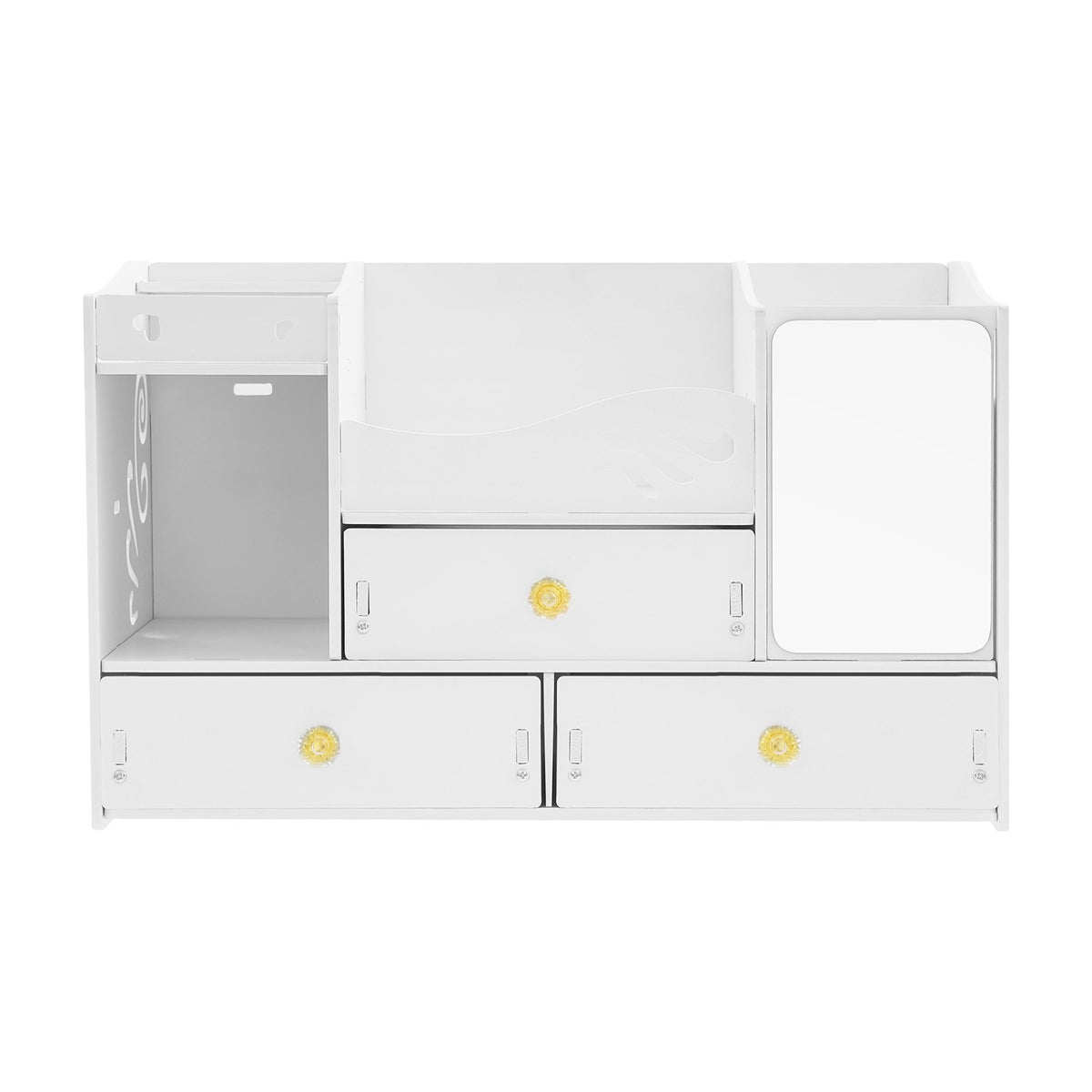White Makeup Organizer with Mirror, 3 Drawers, Desktop Storage