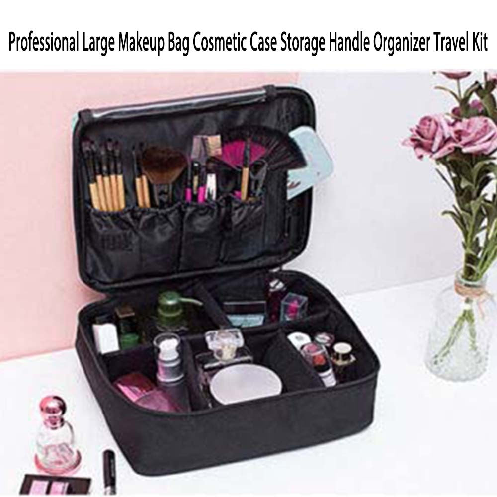 Large Waterproof Makeup Bag with Organizer and Handle for Travel and Storage