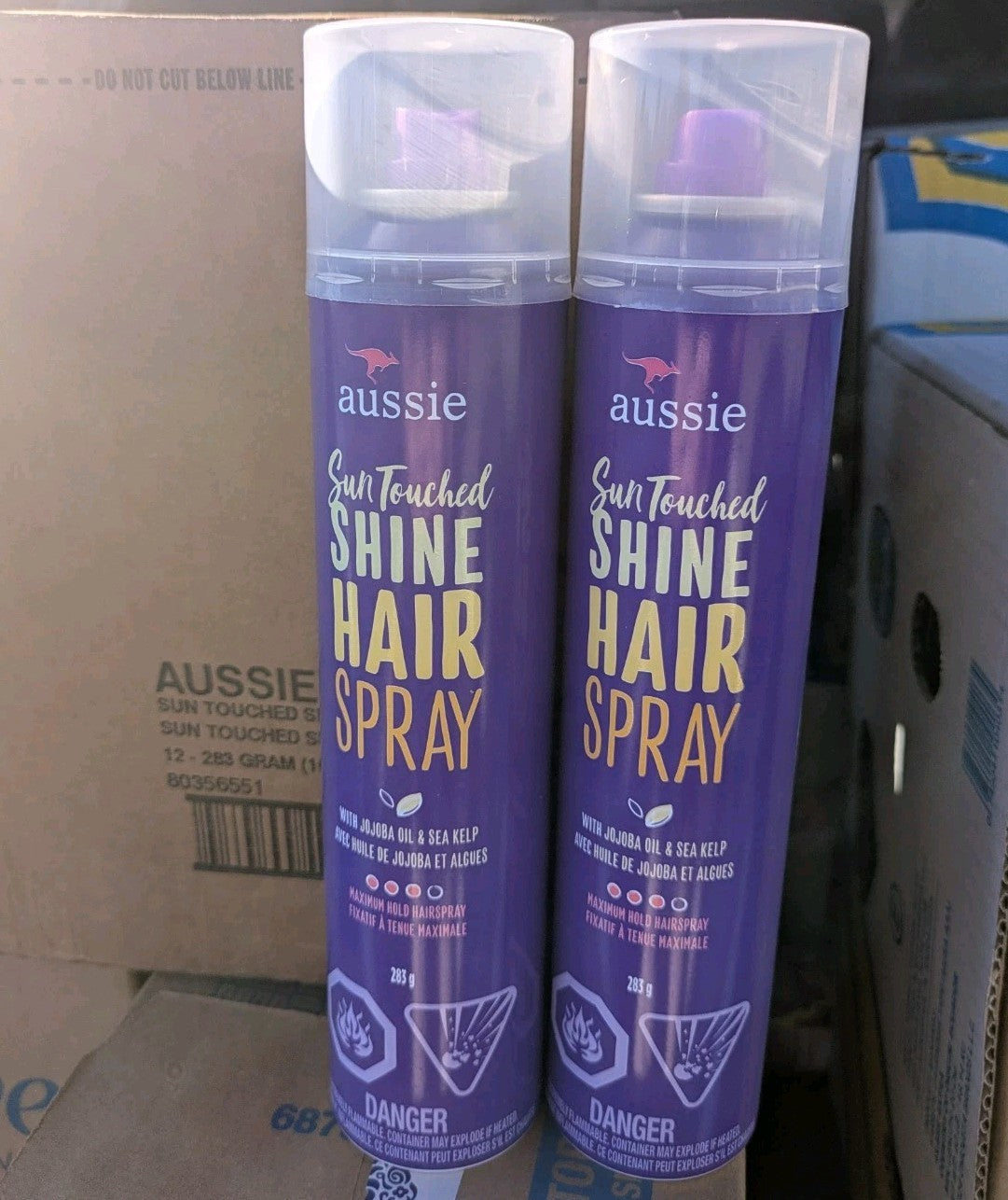 Aussie Sun Touched Shine Hair Spray Max Hold 2 Pack - Jojoba & Sea Kelp, 10 oz