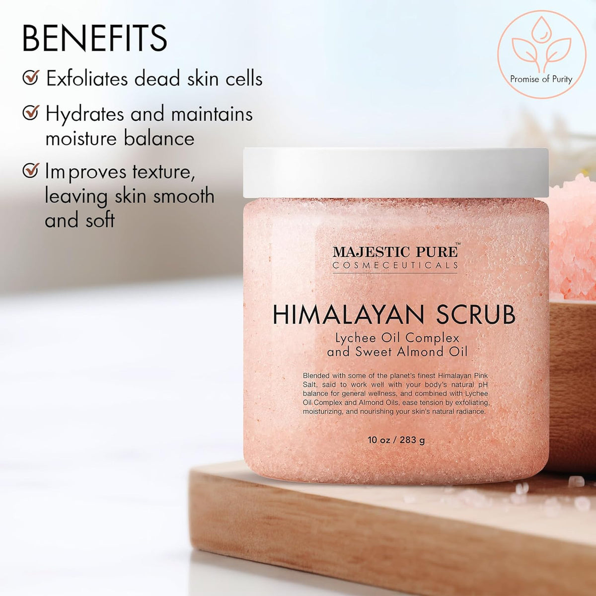 Himalayan Salt Body Scrub Lychee Oil Exfoliant 10 Oz Skin Brightening