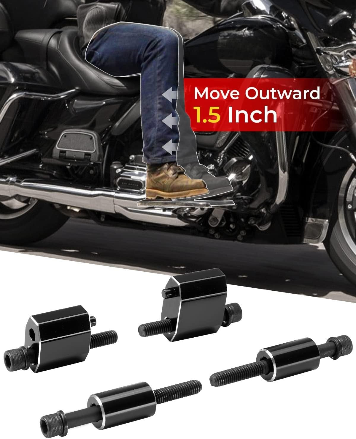1.5 Inch CNC Aluminum Floorboard Extensions for 2009-2025 Touring Motorcycles