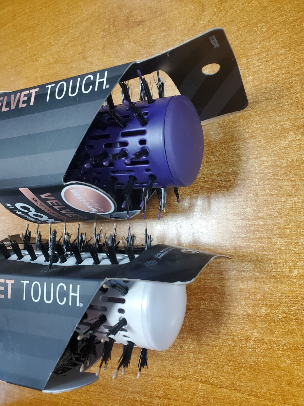 2 Pack Velvet Touch Round Hair Brushes for Blow-Drying and Styling - Purple & White