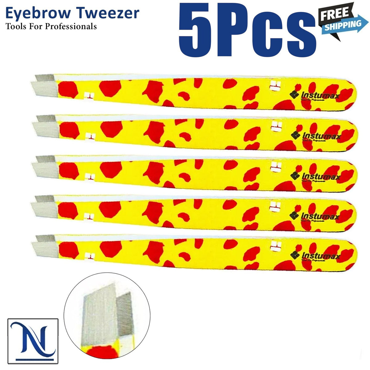 Stainless Steel Eyebrow & Facial Hair Removal Tweezers Set - Red Tips, Precision & Durable