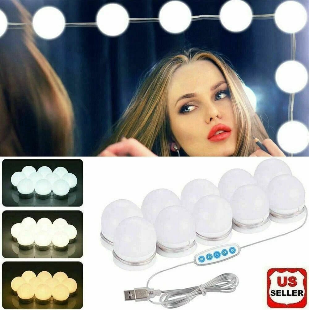 Makeup Mirror Light Kit with 10 Dimmable LED Bulbs - Hollywood Vanity Lighting
