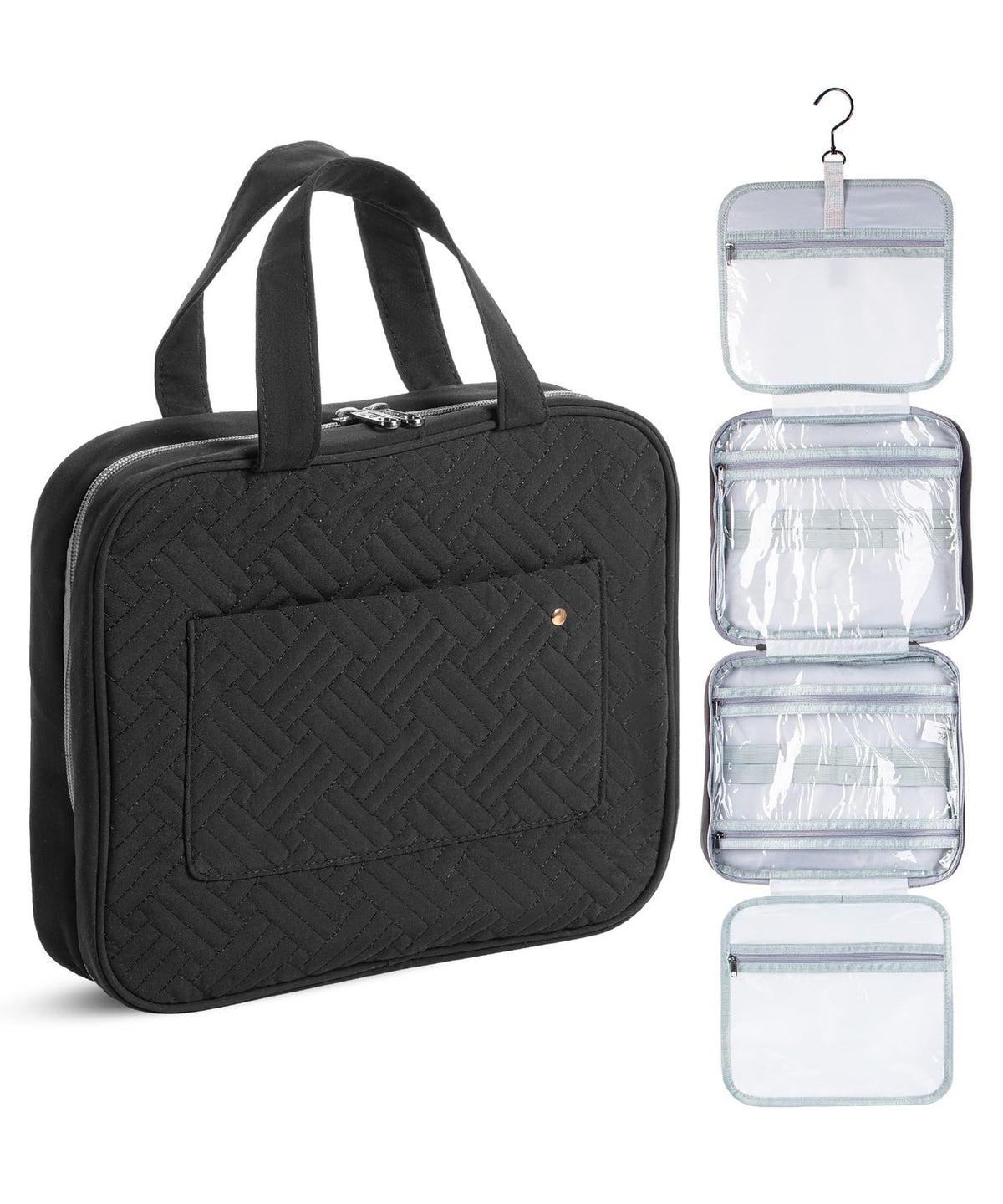 Travel Toiletry Bag for Women & Men with Hanging Hook, Water-Resistant Black