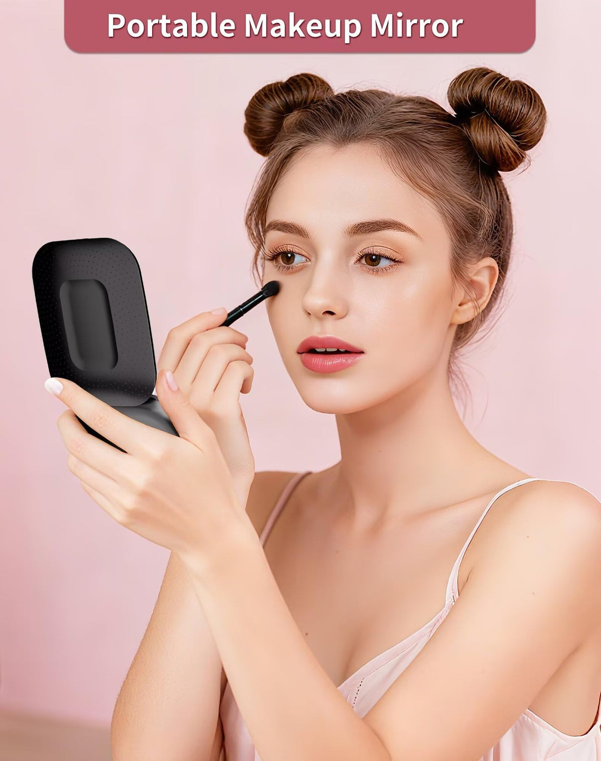 Rechargeable 5X Magnification LED Travel Makeup Mirror Dimmable Black