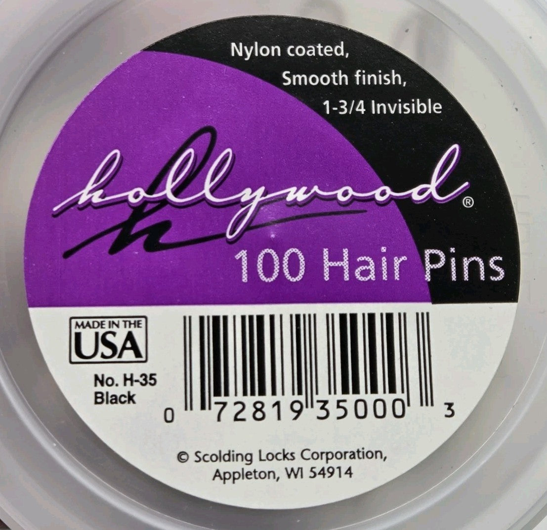 Hollywood Hair Pins Brown 100 Count Tub Nylon Coated 1 3/4" Invisible