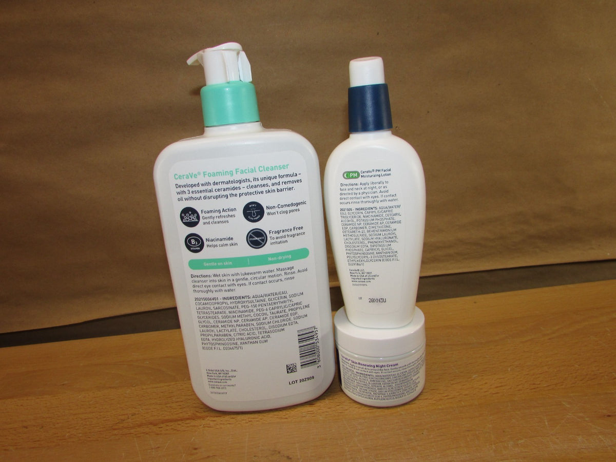 CeraVe Skincare Bundle - Facial Cleanser, Moisturizer & Night Cream Set