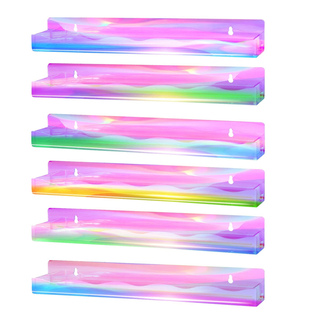 Iridescent Wall-Mounted Shelves for Nail Polish & Makeup Storage - 6 Pack