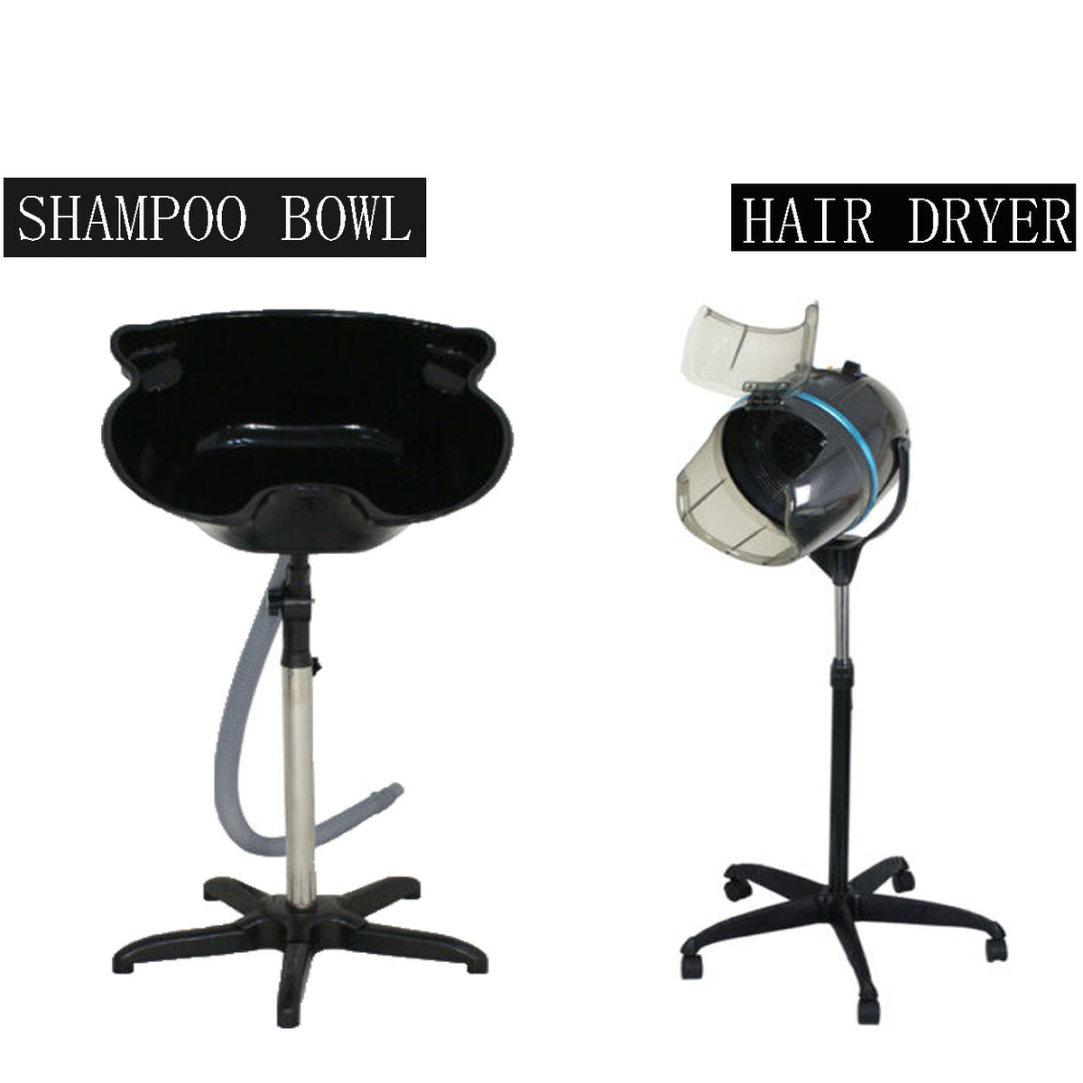 Salon Stand-Up Hair Dryer & Portable Shampoo Basin Set - Adjustable Height