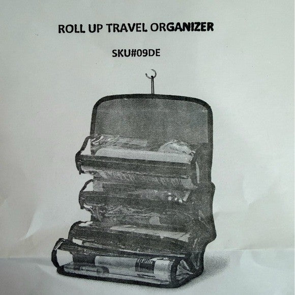 Black Roll-Up Makeup Organizer Bag for Cosmetics and Jewelry