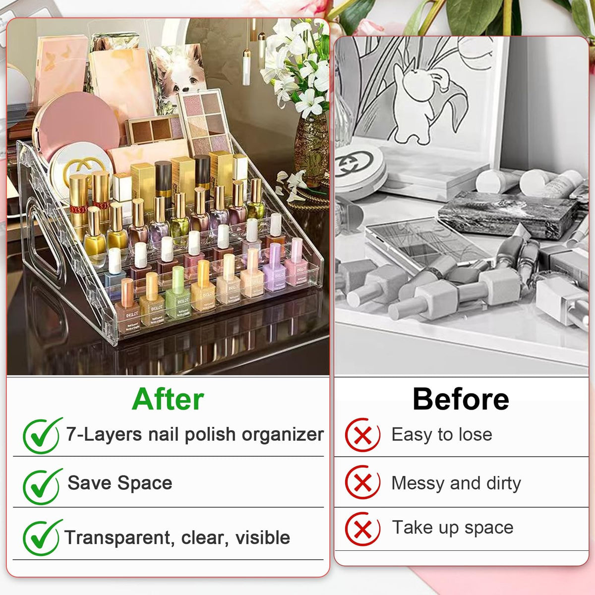 7-Tier Acrylic Nail Polish Organizer Rack 2 Pack - Clear Display Stand