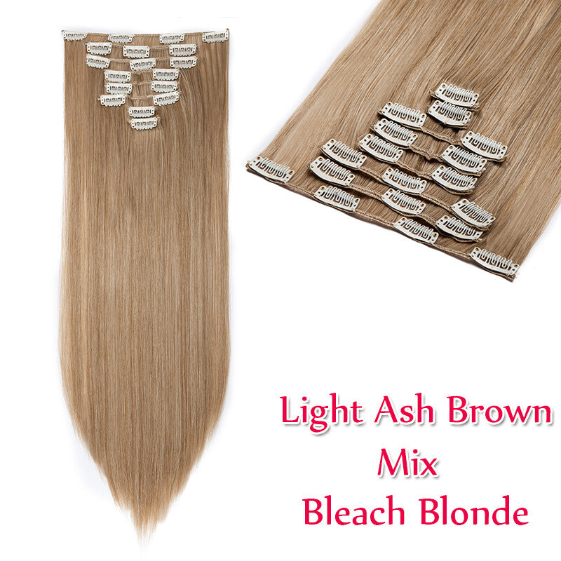 Clip-In Hair Extensions Full Head Ombre Highlight Synthetic Thick Hair 8-24 Inches