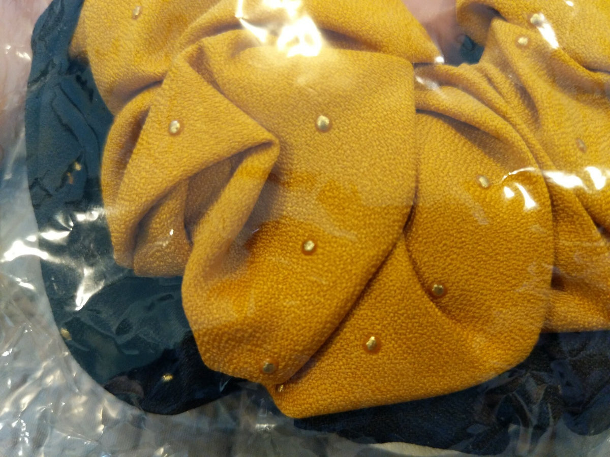 8 Other Reasons Bree Scrunchies. Set Of 3. Mustard, Black & Ivory w/