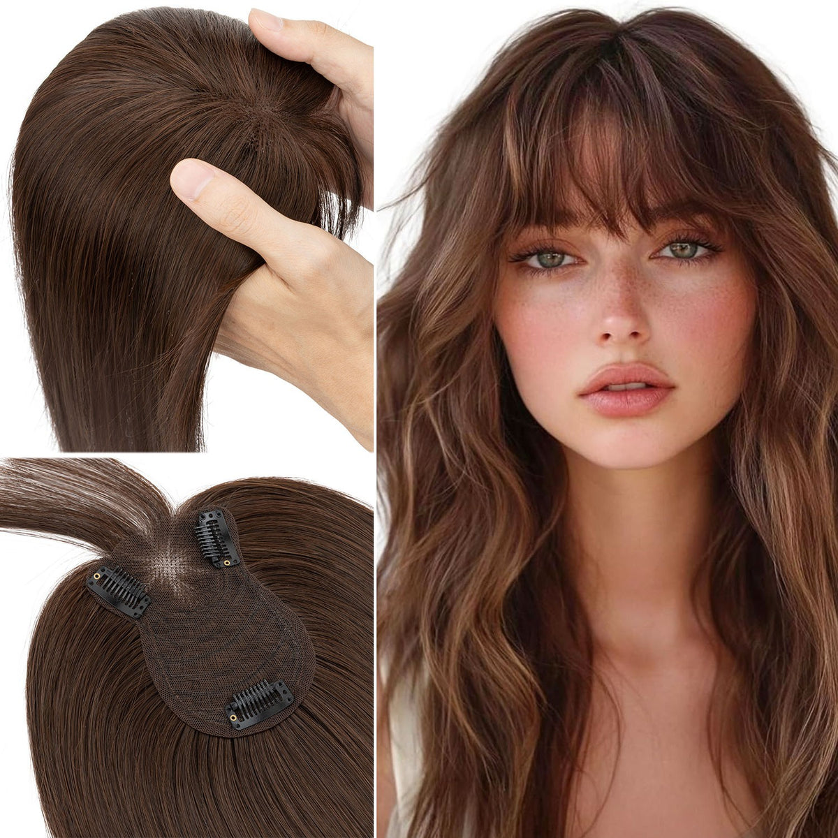 Women's Human Hair Clip-In Hairpiece Topper with Silk Lace Base – Natural Look