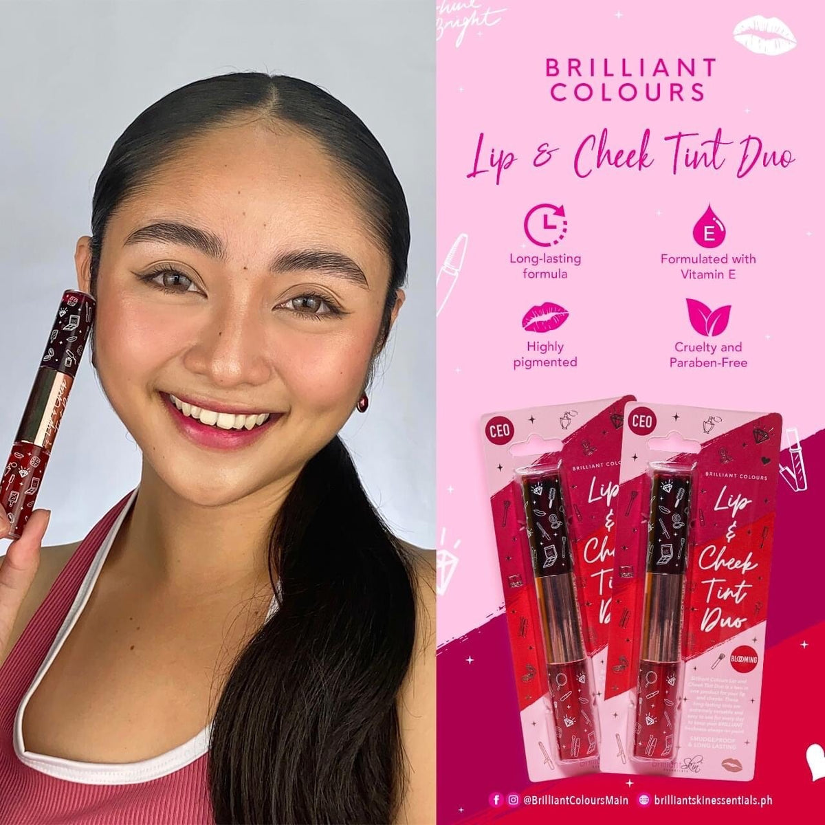 Lip & Cheek Tint Duo - Long Lasting, Highly Pigmented, Cruelty-Free, Vitamin E Enriched