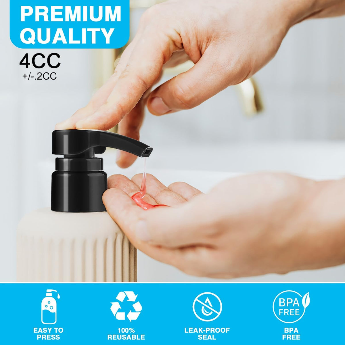 1L Shampoo and Conditioner Dispenser Pump - Rust-Resistant, Lockable, Fits 28mm Bottles