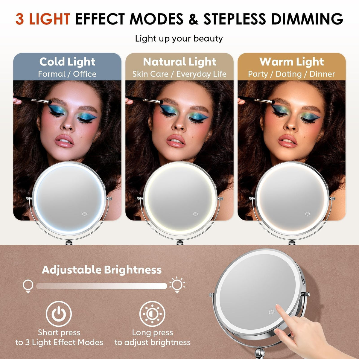 9-Inch Wall Mounted Lighted Makeup Mirror - Rechargeable 1X/30X Magnification with Touch Control