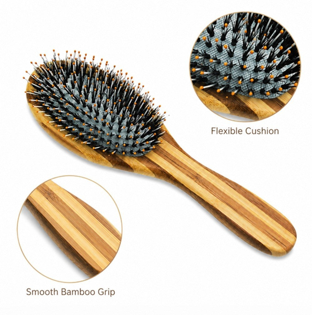 Bamboo Boar Bristle Hair Brush for Thick Curly Fine Hair - Scalp Massage Comb