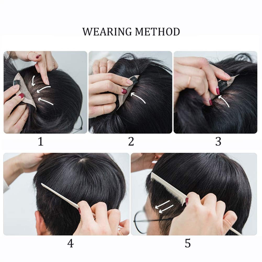 Men's Short Black Clip-On Wig with Bangs - Natural Hairpiece for Thinning Hair