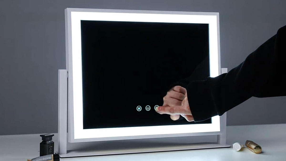 Lighted Makeup Mirror with LED Lights, 17.3x13 Inch Vanity Mirror with Touch Control & Detachable 10X Magnifier