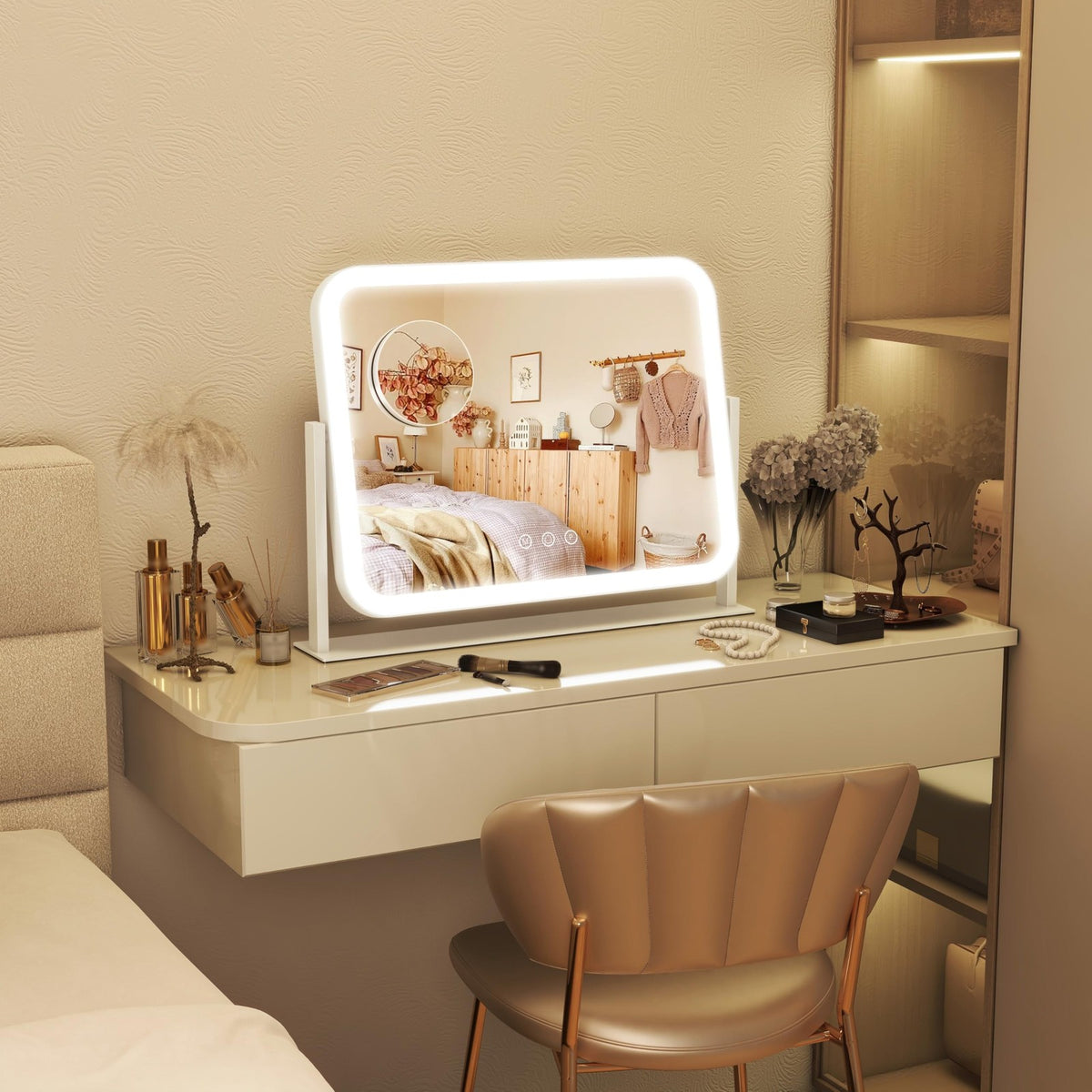 FENNIO Vanity Mirror with Lights 17x13 inch Touch Screen Dimmable Makeup Mirror