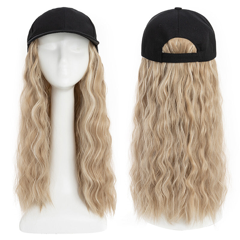 Baseball Cap with Synthetic Hair Extensions - Straight, Curly, Wavy Fits Most