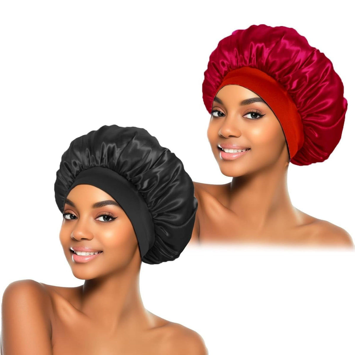 2Pcs Silk Bonnet for Sleeping, Satin Hair Bonnets, Color-A