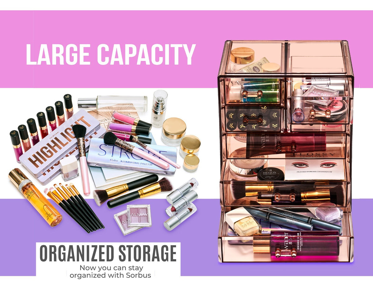 Sorbus Clear Makeup Organizer with 4 Drawers - Bronze Glow, 3L Storage