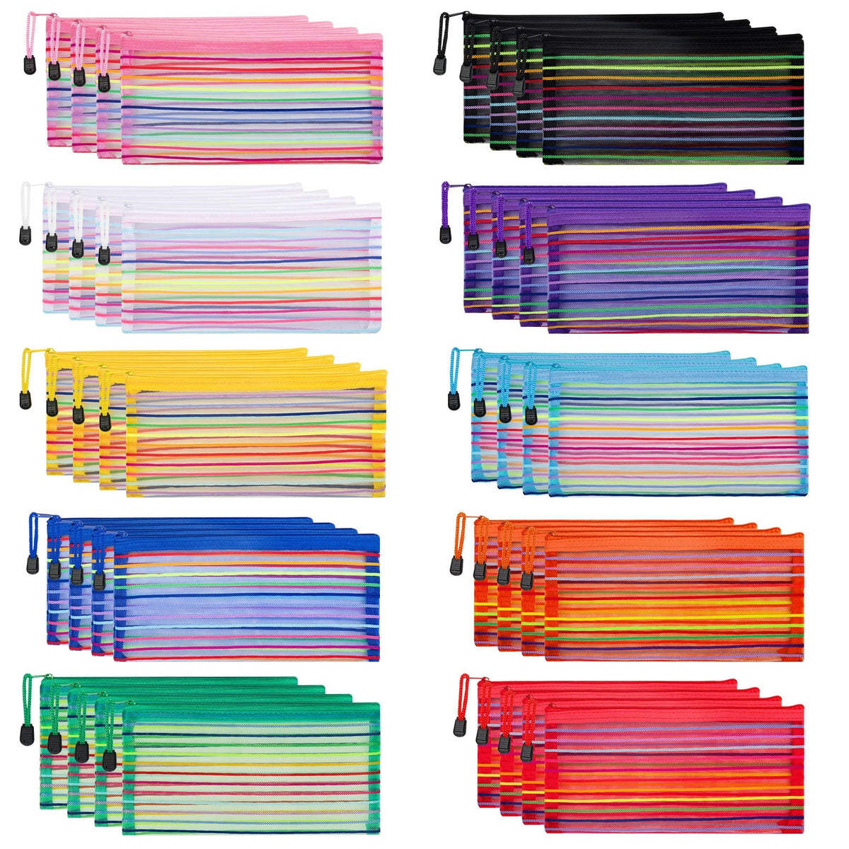 40 Pack Mesh Zipper Pouches for Travel, School & Cosmetics Storage