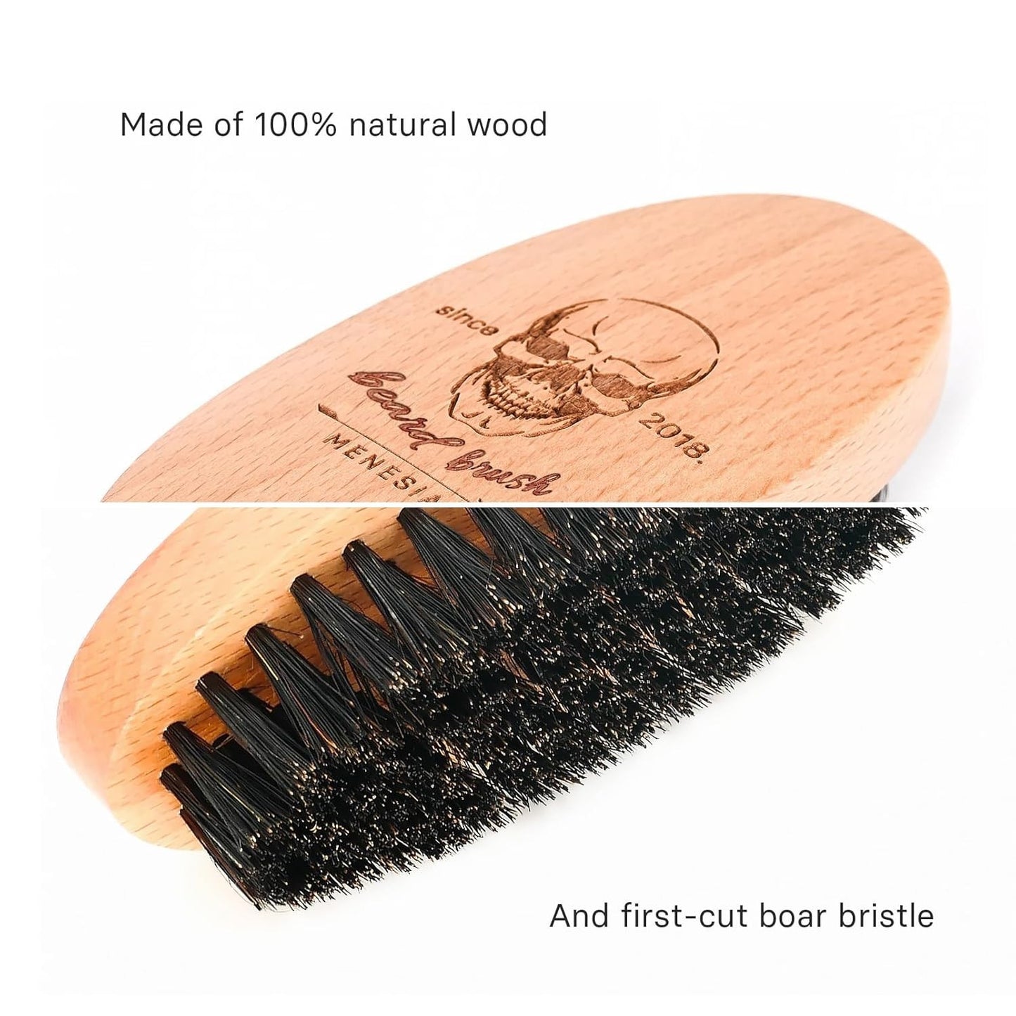 Sustainable Wooden Beard Brush with Skull Design for Travel & Gifting