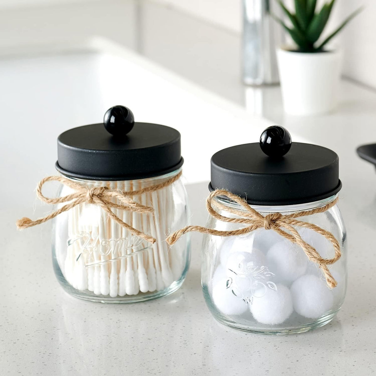 Black Glass Bathroom Jar Set - 3-Piece Organizing Container Set for Essentials