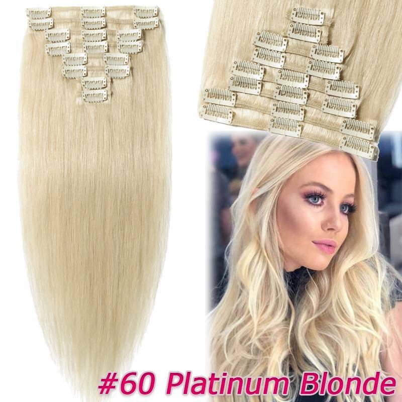 Clip In Human Hair Extensions Full Head 7 or 8 Pieces Remy Hair