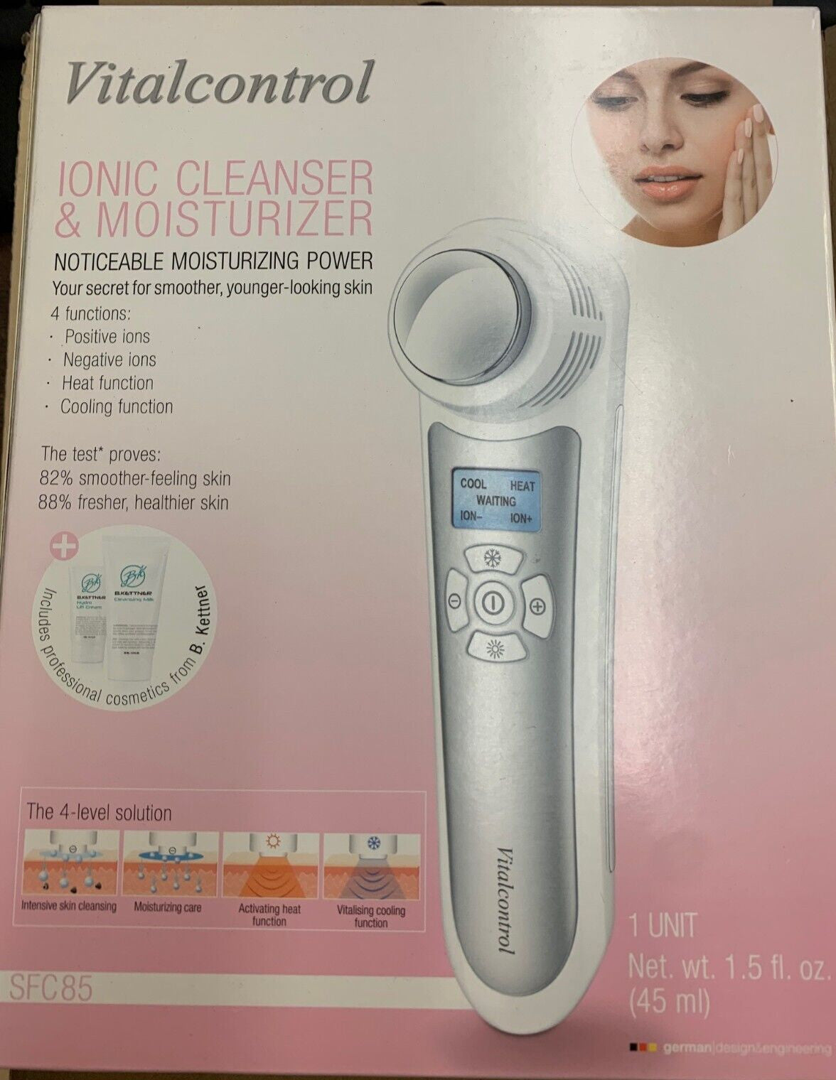 Vital Control Ionic Facial Cleanser & Moisturizer 4-in-1 with 2 Cosmetic Bottles
